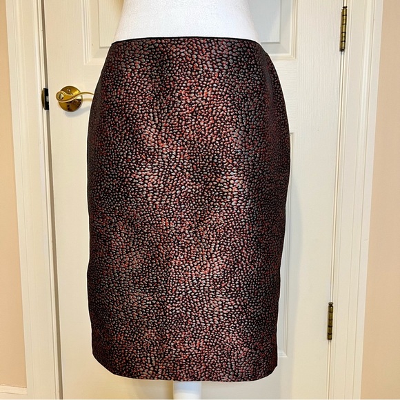 Lafayette 148 Metallic Animal Print Skirt Red Grey Silver Black Size 8 EUC - Picture 1 of 8